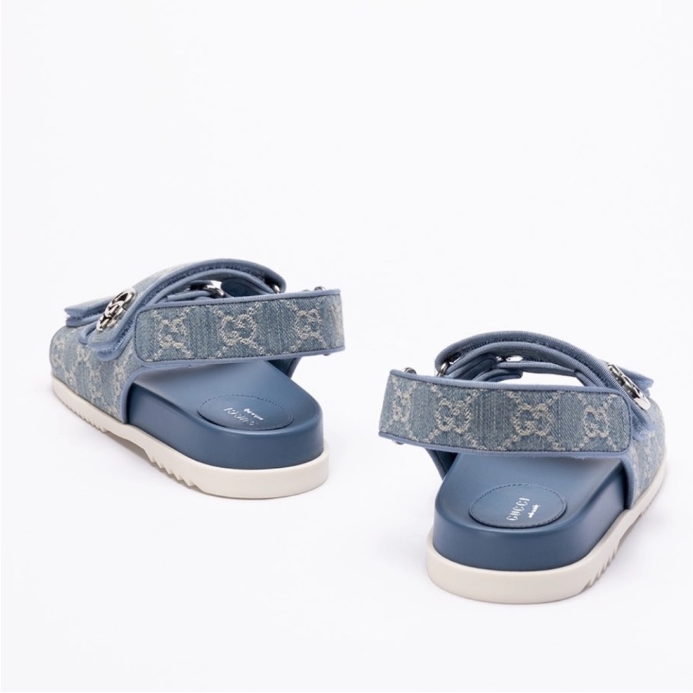 GUCCI GG logo double straps denim sandals - Picture 5 of 7